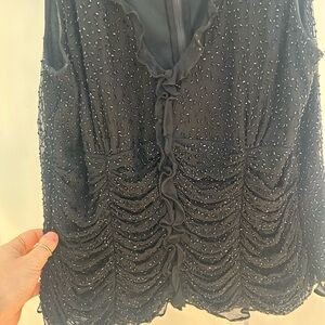 Beaded Vintage  Black Sleeveless Top